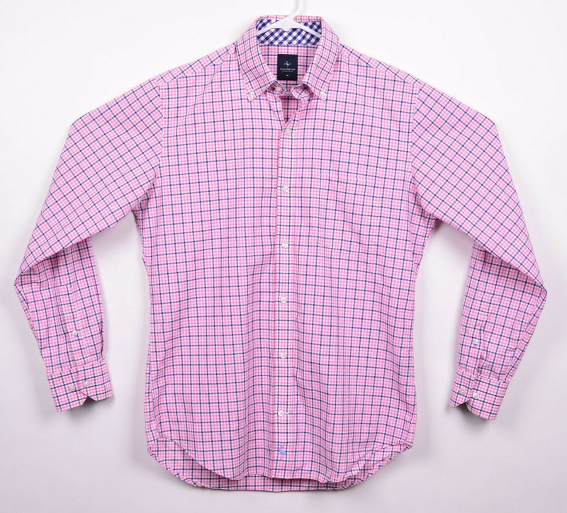 Tailorbyrd Men's Sz Medium Flip Cuff Pink Navy Plaid Check Long Sleeve Shirt