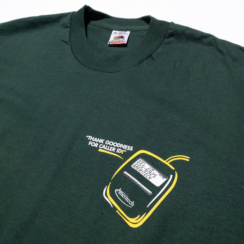 Vintage Ameritech Caller ID T-Shirt Men's XL Green Single Stitch Double-Sided