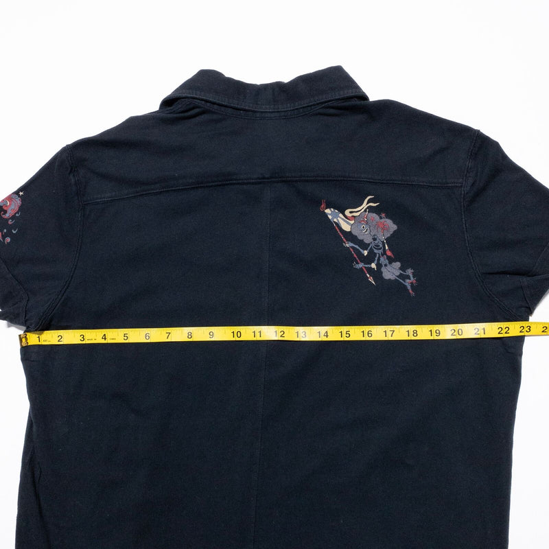 Diesel Polo Shirt Men's 2XL Black Dragon Illustration Short Sleeve Y2K Vintage