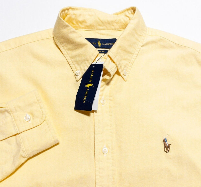 Polo Ralph Lauren Shirt Men's Medium Classic Fit Button-Down Oxford Solid Yellow