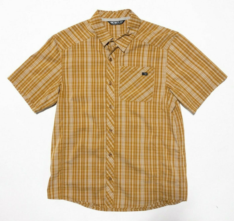 Arc'teryx Peakline Shirt Small Men's Harvest Yellow Plaid Short Sleeve Hiking