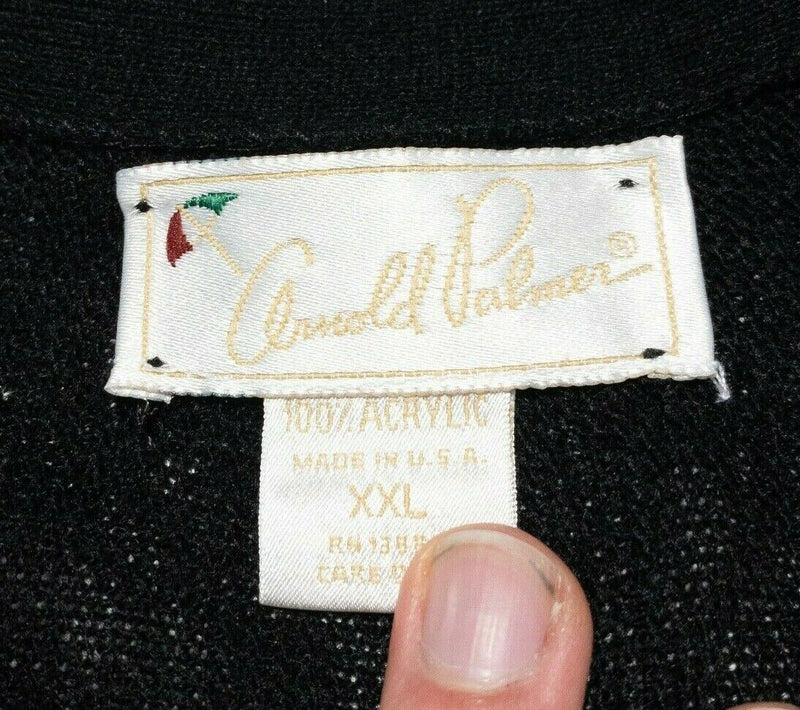 Arnold Palmer Men's 2XL Vintage 70s Cardigan Sweater Black Umbrella Logo Acrylic