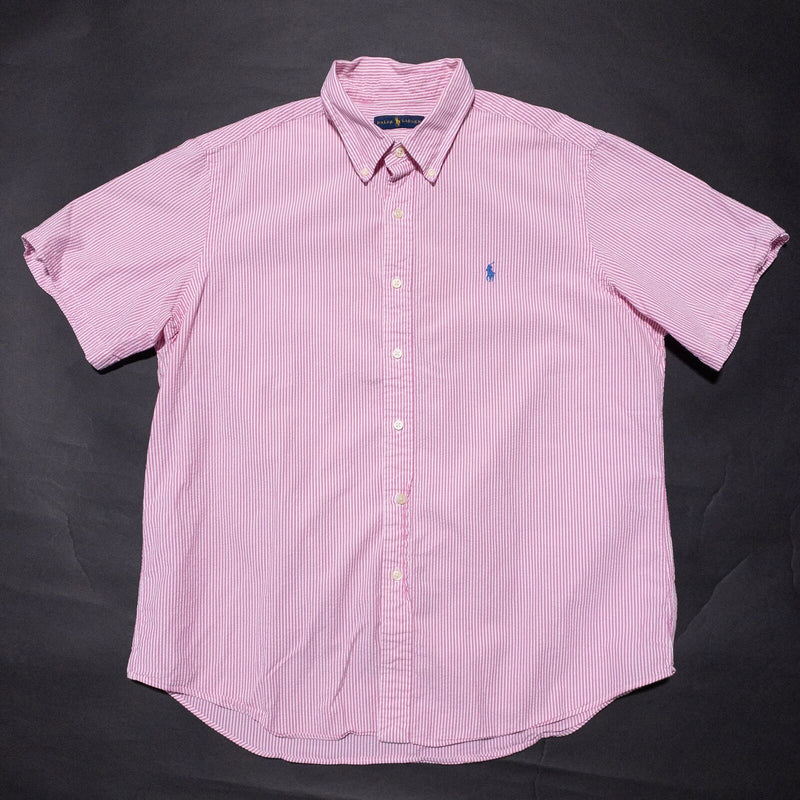 Polo Ralph Lauren Seersucker Shirt Men's XL Pink Striped Button-Down Preppy