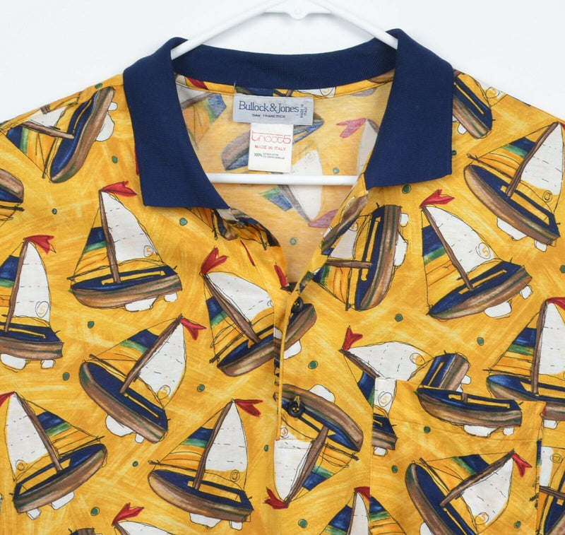 Bullock & Jones Men's Sz XL Sailboat Graphic Golden Yellow Italy Polo Shirt