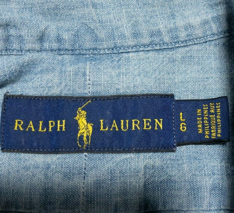 Polo Ralph Lauren Denim Shirt Large Men's Short Sleeve Indigo Blue Button-Down