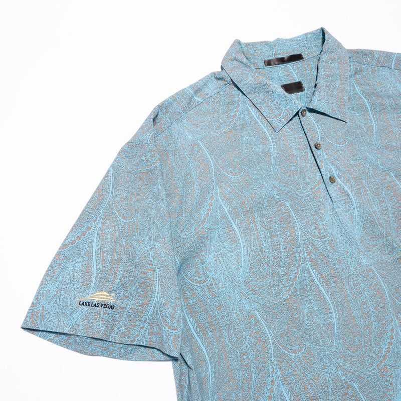 Nike Tiger Woods Golf Polo Shirt Men's XL Paisley Print Aqua Blue Short Sleeve