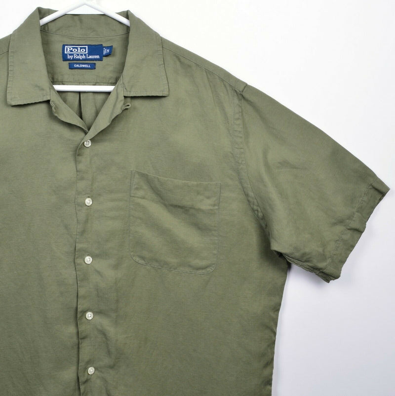 Polo Ralph Lauren Men's Medium Silk Linen Blend Caldwell Olive Green Camp Shirt