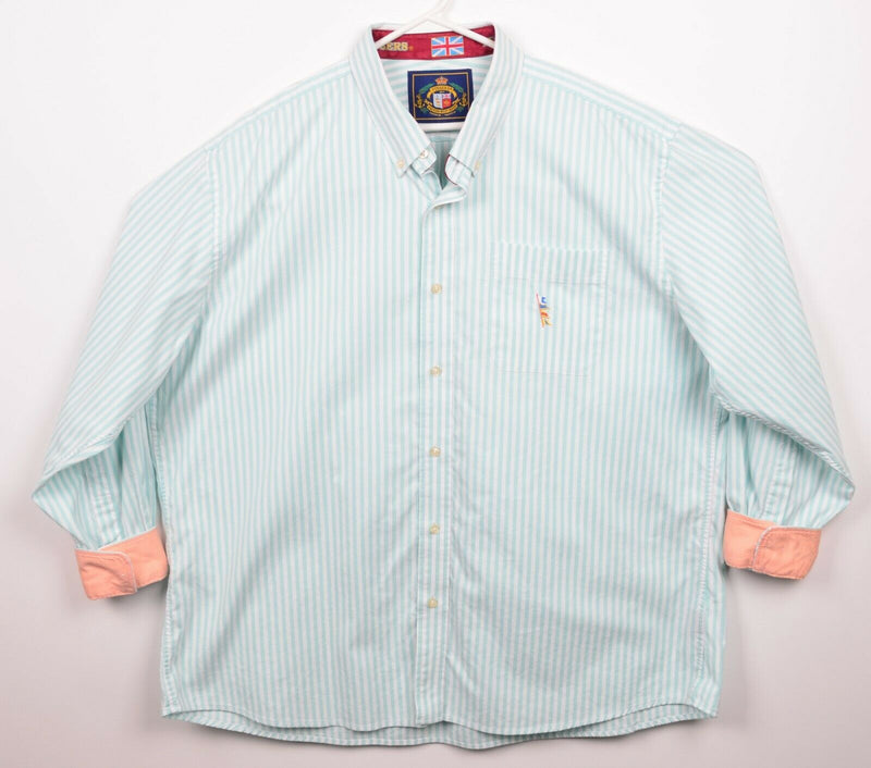 Pusser's Men's 2XL Flip Cuff Blue Striped Flag Logo Nautical Button-Down Shirt