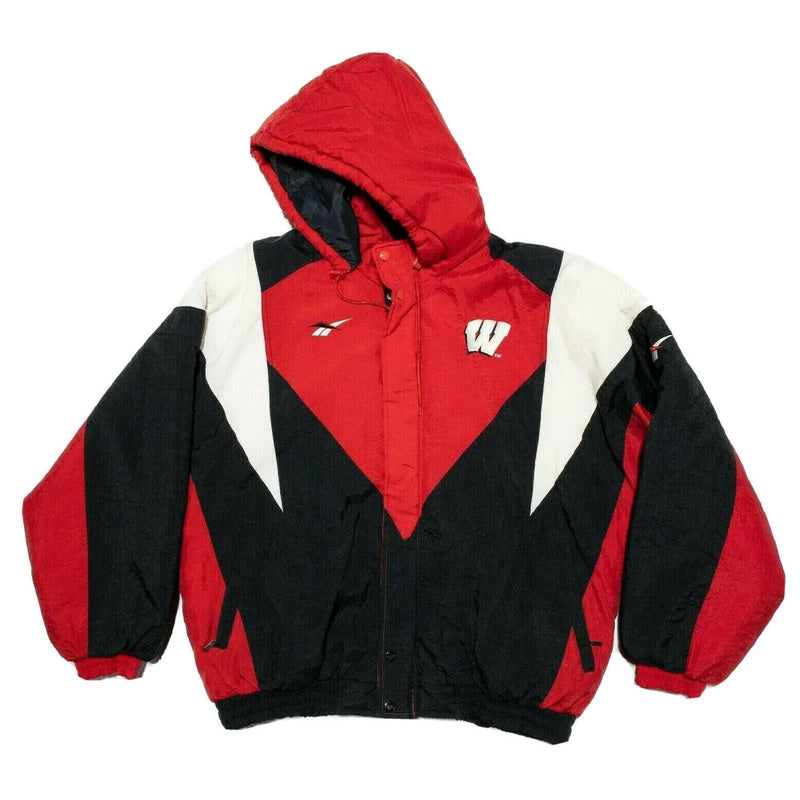 Wisconsin Badgers Reebok Vintage 90s Colorblock Puffer Jacket Red Black Men's XL